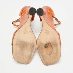 Pre Owned موديلات لويفي جلد بني بنمط جلد التمساح صندل برباط مقاس 37