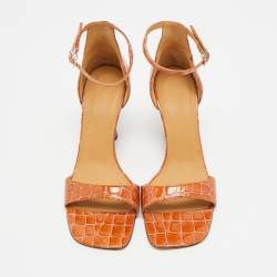 Pre Owned موديلات لويفي جلد بني بنمط جلد التمساح صندل برباط مقاس 37