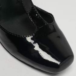 Pre Owned حذاء كعب عالي لويفي جلد لمعان أسود ومخمل بحزام أمامي مقاس 40