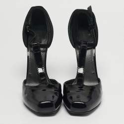 Pre Owned حذاء كعب عالي لويفي جلد لمعان أسود ومخمل بحزام أمامي مقاس 40