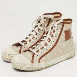 مملوكة مسبقًا Loewe Anagram Size 38 Beige/Brown Canvas and Leather High Top Sneakers