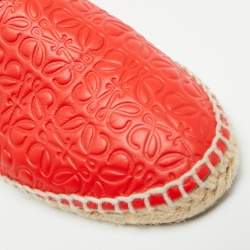Pre Owned Loewe Size 37 Red Logo Embossed Leather Espadrille Flats