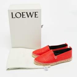 Pre Owned Loewe Size 37 Red Logo Embossed Leather Espadrille Flats