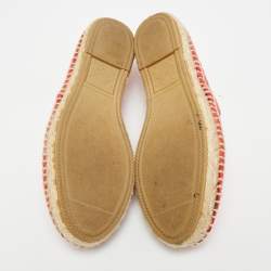 Pre Owned Loewe Size 37 Red Logo Embossed Leather Espadrille Flats