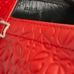 Pre Owned Loewe Size 37 Red Logo Embossed Leather Espadrille Flats