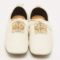 مملوكة مسبقًا Loewe Anagram Size 40 White Leather Lace Up Derby Shoes
