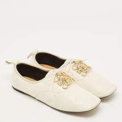 مملوكة مسبقًا Loewe Anagram Size 40 White Leather Lace Up Derby Shoes