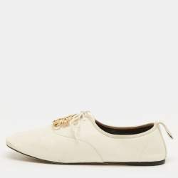مملوكة مسبقًا Loewe Anagram Size 40 White Leather Lace Up Derby Shoes