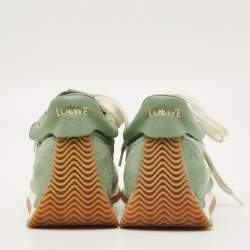 Pre Owned Loewe Flow Runner Size 38 Green Leather and Suede Lace Up Sneakers