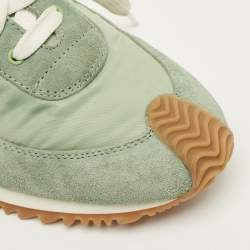 Pre Owned Loewe Flow Runner Size 38 Green Leather and Suede Lace Up Sneakers