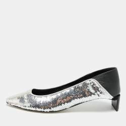 مملوكة مسبقًا Loewe Size 38 Silver/Black Leather and Sequins Block Heel Pumps