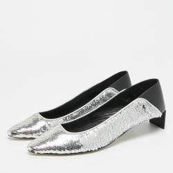 مملوكة مسبقًا Loewe Size 38 Silver/Black Leather and Sequins Block Heel Pumps