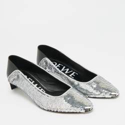 مملوكة مسبقًا Loewe Size 38 Silver/Black Leather and Sequins Block Heel Pumps