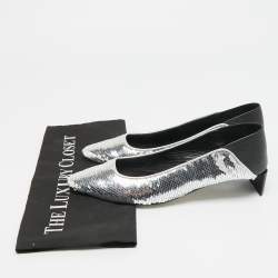 مملوكة مسبقًا Loewe Size 38 Silver/Black Leather and Sequins Block Heel Pumps