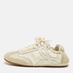 مملوكة مسبقًا Loewe Size 36 Grey/Cream  Fabric and Suede Lace Up Sneakers