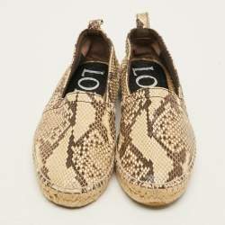 Pre Owned Loewe Size 37 Beige/Brown Python Leather Espadrille Flats