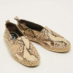 Pre Owned Loewe Size 37 Beige/Brown Python Leather Espadrille Flats