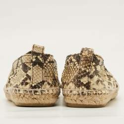 Pre Owned Loewe Size 37 Beige/Brown Python Leather Espadrille Flats