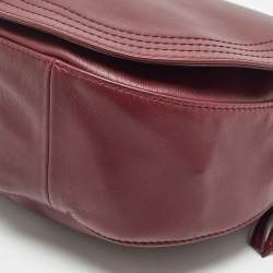 Pre Owned Longchamp Burgundy Leather Cavalcade Saddle Bag