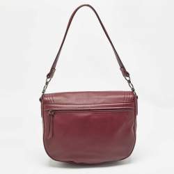 Pre Owned Longchamp Burgundy Leather Cavalcade Saddle Bag