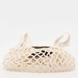Longchamp White/Brown Crochet and Leather Le Pliage Filet Crossbody