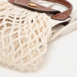 Longchamp White/Brown Crochet and Leather Le Pliage Filet Crossbody