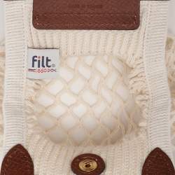 Longchamp White/Brown Crochet and Leather Le Pliage Filet Crossbody