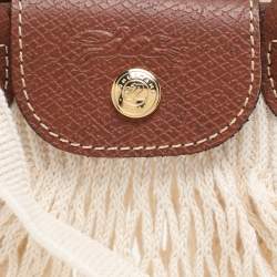 Longchamp White/Brown Crochet and Leather Le Pliage Filet Crossbody