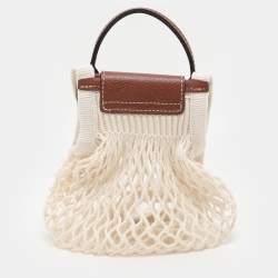 Longchamp White/Brown Crochet and Leather Le Pliage Filet Crossbody
