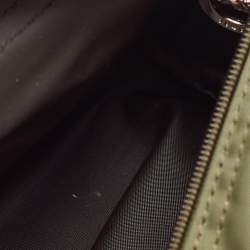 Pre Owned Longchamp Olive Green Leather and Nylon Le Pliage Pouch 