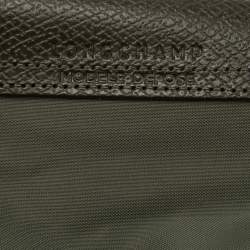 Pre Owned Longchamp Olive Green Leather and Nylon Le Pliage Pouch 