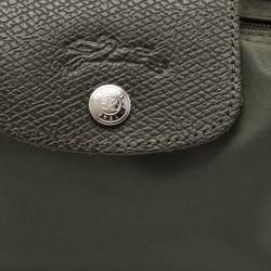 Pre Owned Longchamp Olive Green Leather and Nylon Le Pliage Pouch 