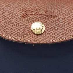 Pre Owned Longchamp Navy Blue Leather and Nylon Le Pliage Pouch 