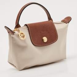 Longchamp Beige Leather and Nylon Le Pliage Pouch