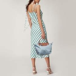 Longchamp Light Blue/Brown Nylon Small Short Le Pliage Tote