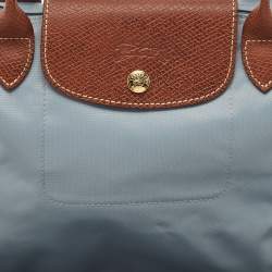 Longchamp Light Blue/Brown Nylon Small Short Le Pliage Tote