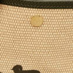 Longchamp Beige/Green Straw and Leather Small Le Panier Pliage Basket Bag