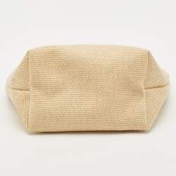 Longchamp Beige/Green Straw and Leather Small Le Panier Pliage Basket Bag