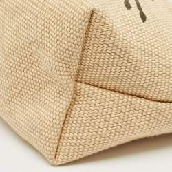 Longchamp Beige/Green Straw and Leather Small Le Panier Pliage Basket Bag