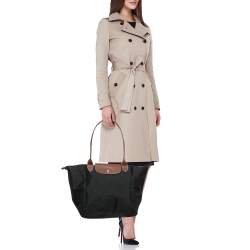 Longchamp Black/Brown Nylon Large Le Pliage Tote