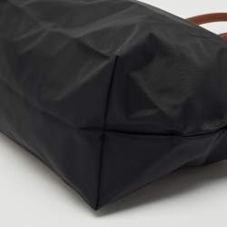 Longchamp Black/Brown Nylon Large Le Pliage Tote