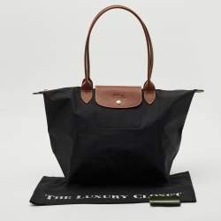 Longchamp Black/Brown Nylon Large Le Pliage Tote