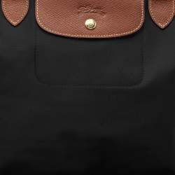 Longchamp Black/Brown Nylon Large Le Pliage Tote