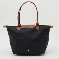 Longchamp Black/Brown Nylon Large Le Pliage Tote