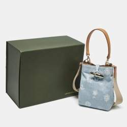 Pre Owned Longchamp Blue Denim Mini Le Roseau Bucket Bag
