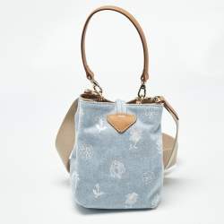 Pre Owned Longchamp Blue Denim Mini Le Roseau Bucket Bag