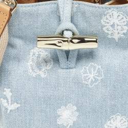 Pre Owned Longchamp Blue Denim Mini Le Roseau Bucket Bag