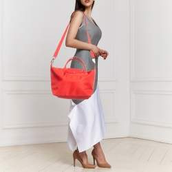 Pre Owned Longchamp Red Nylon Medium Le Pliage Tote