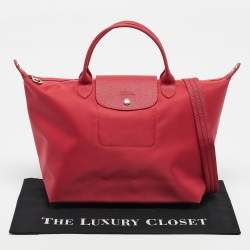 Pre Owned Longchamp Red Nylon Medium Le Pliage Tote