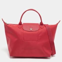 Pre Owned Longchamp Red Nylon Medium Le Pliage Tote